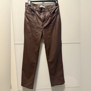 LOFT Petite Straight Leg Brown Leather Pants